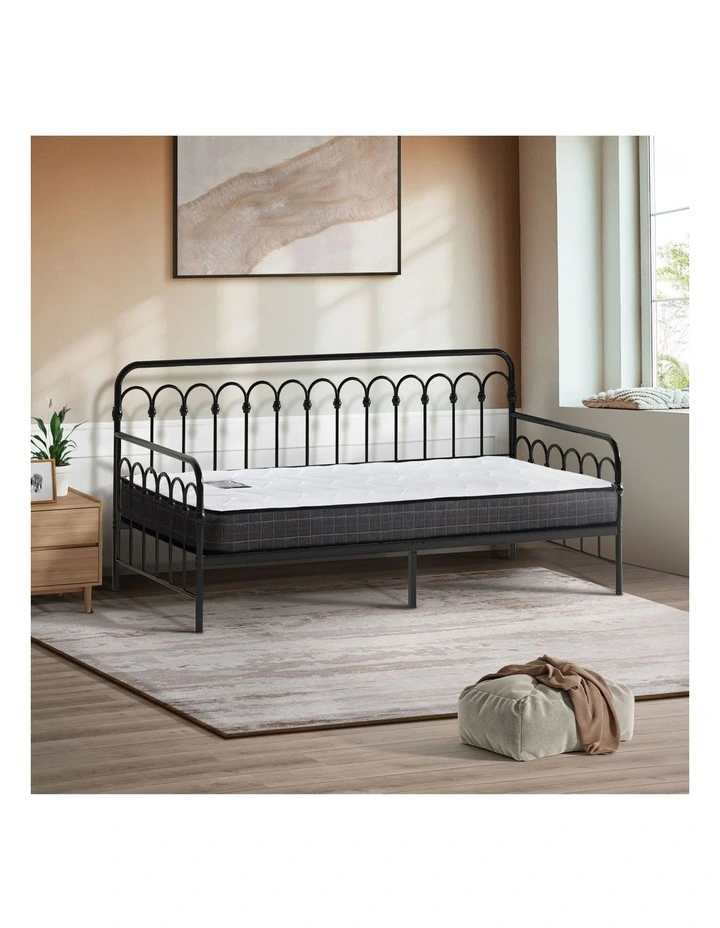 Oikiture Metal Daybed Frame Single Size Sofa Bed Support with Mattress Black image 4