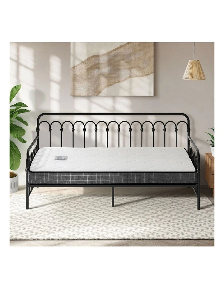 Oikiture Metal Daybed Frame Single Size Sofa Bed Support with Mattress Black image 5