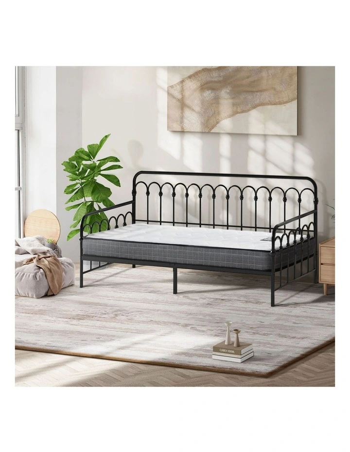 Oikiture Metal Daybed Frame Single Size Sofa Bed Support with Mattress Black image 7