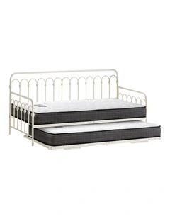 Oikiture Trundle Bed Frame Daybed Single Size Metal Base Beige with Mattress x2