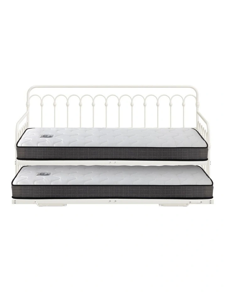 Oikiture Trundle Bed Frame Daybed Single Size Metal Base Beige with Mattress x2 image 2