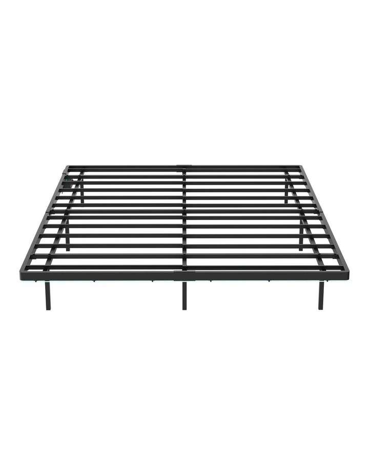 Oikiture Floating Metal Bed Frame Double Size Platform LED Light AC USB Black image 2