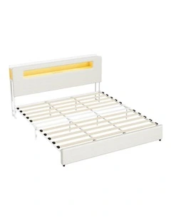 Oikiture Bed Frame King Size with LED Lights USB Charging Storage Headboad