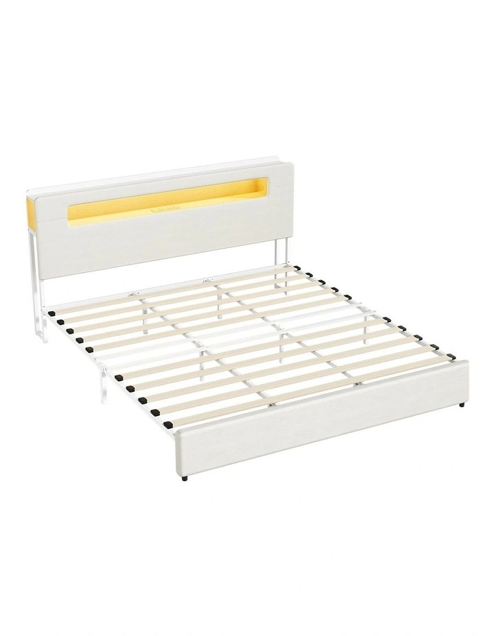Oikiture Bed Frame King Size with LED Lights USB Charging Storage Headboad image 1