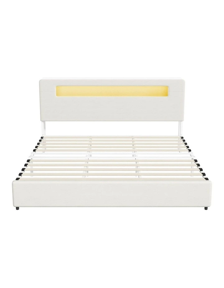 Oikiture Bed Frame King Size with LED Lights USB Charging Storage Headboad image 2