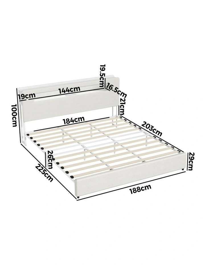 Oikiture Bed Frame King Size with LED Lights USB Charging Storage Headboad image 3