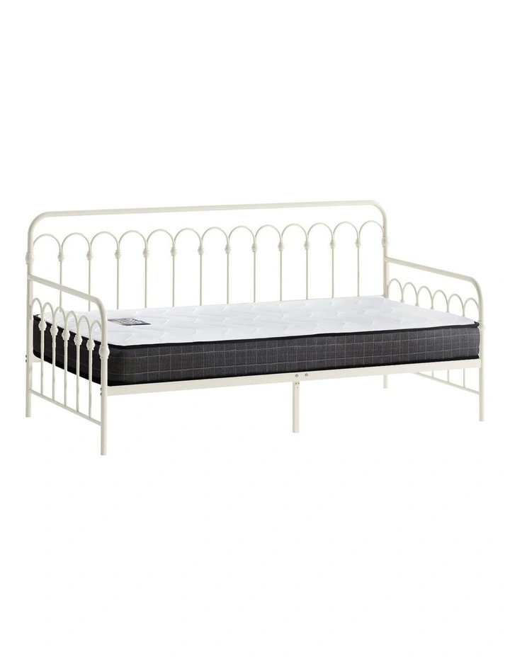 Oikiture Metal Daybed Frame Single Size Sofa Bed Support with Mattress Beige image 1