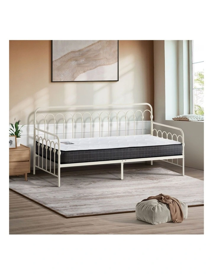 Oikiture Metal Daybed Frame Single Size Sofa Bed Support with Mattress Beige image 4