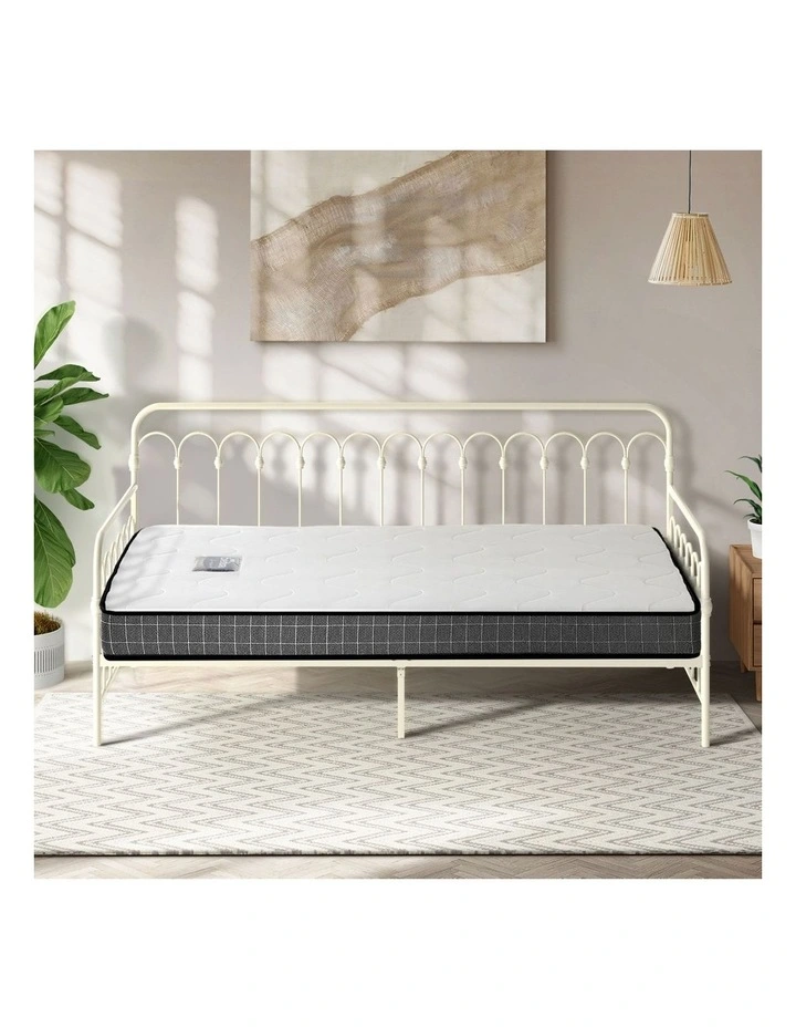 Oikiture Metal Daybed Frame Single Size Sofa Bed Support with Mattress Beige image 5