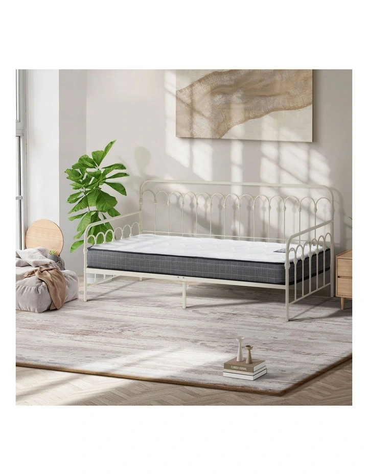 Oikiture Metal Daybed Frame Single Size Sofa Bed Support with Mattress Beige image 7
