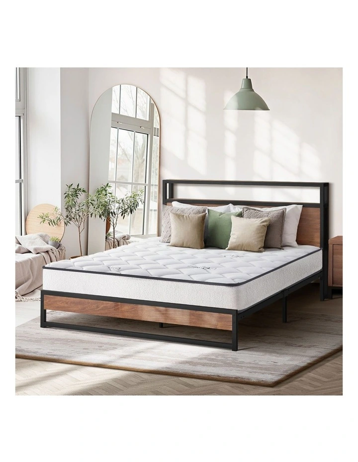 Oikiture Metal Bed Frame Queen Size LED Storage USB with Mattress image 7