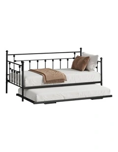 Oikiture Trundle Bed Frame Daybed Single Size Base Metal 2x Single Beds Black
