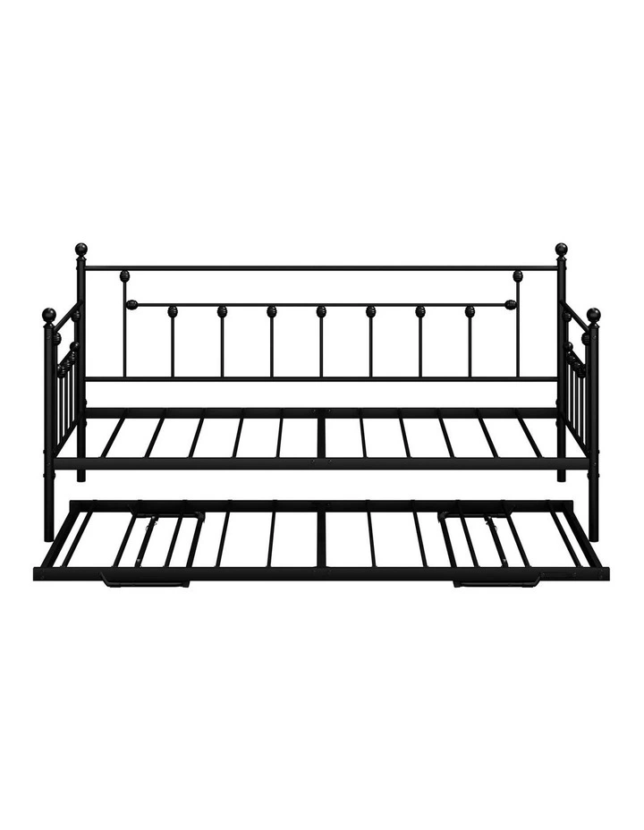 Oikiture Trundle Bed Frame Daybed Single Size Base Metal 2x Single Beds Black image 2