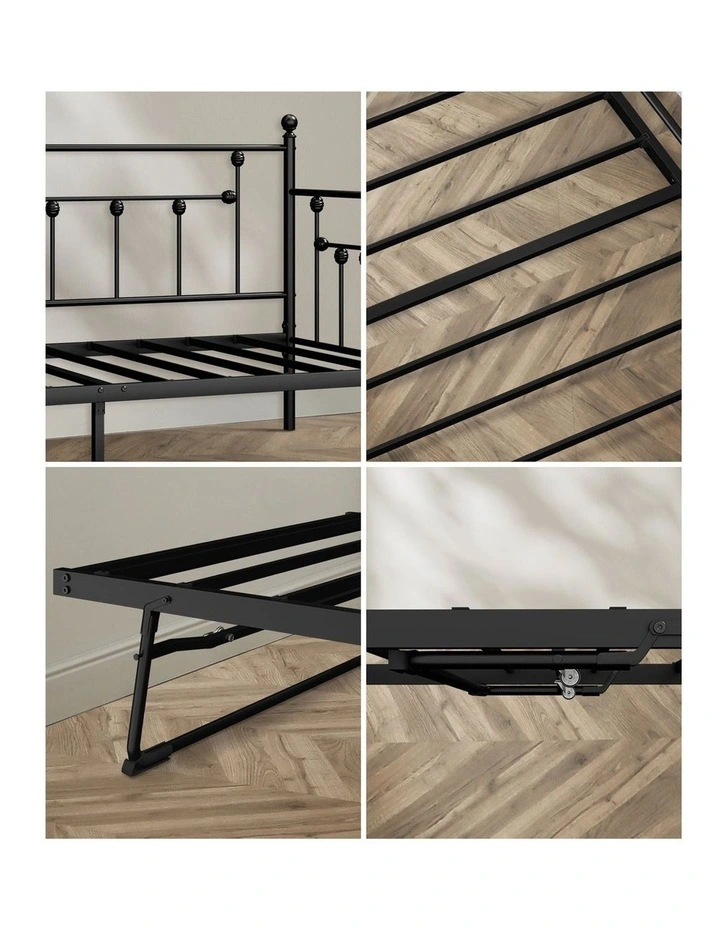 Oikiture Trundle Bed Frame Daybed Single Size Base Metal 2x Single Beds Black image 6