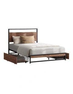 Oikiture Metal Bed Frame King Single Beds Base Platform with 2 Drawers Black