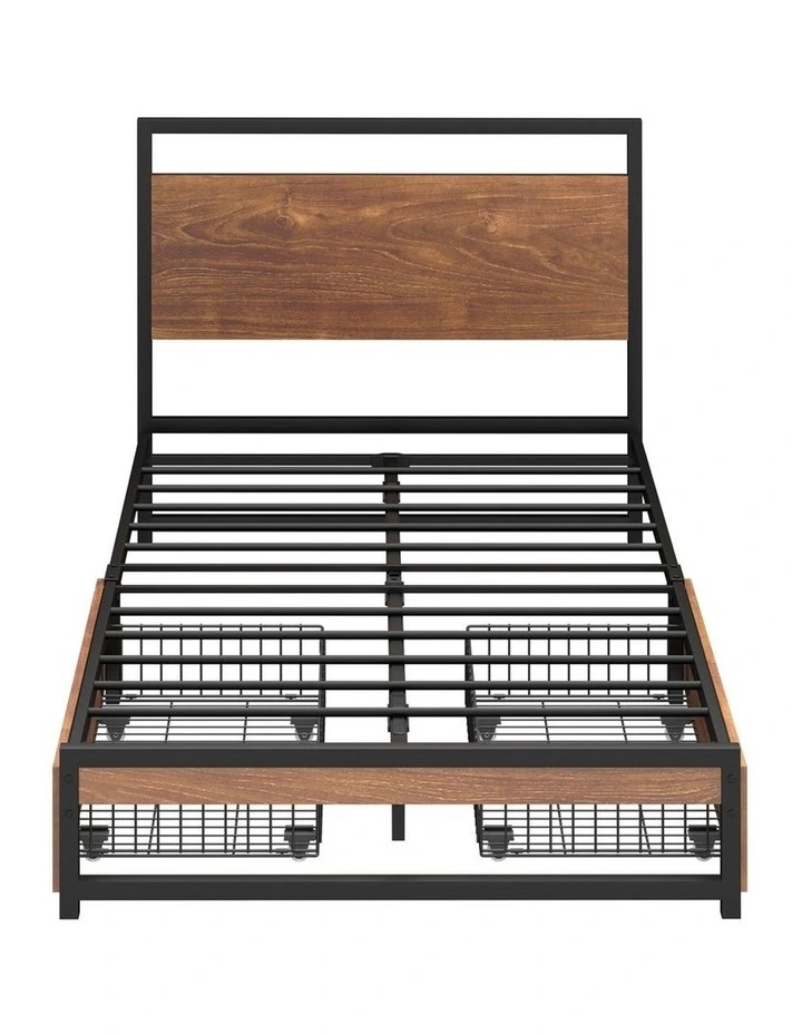 Oikiture Metal Bed Frame King Single Beds Base Platform with 2 Drawers Black image 2