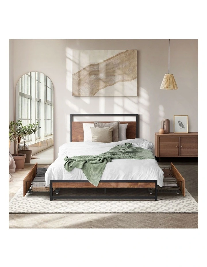 Oikiture Metal Bed Frame King Single Beds Base Platform with 2 Drawers Black image 5