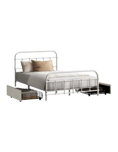 Oikiture Metal Bed Frame King Single Size Bed Base with 2 Drawers White