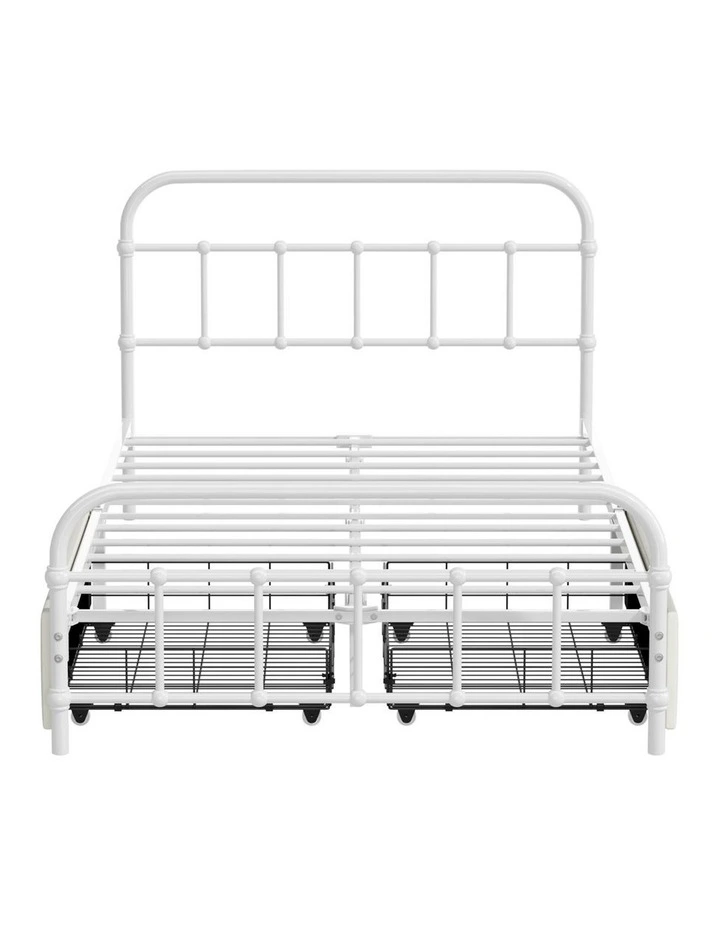 Oikiture Metal Bed Frame King Single Size Bed Base with 2 Drawers White image 2