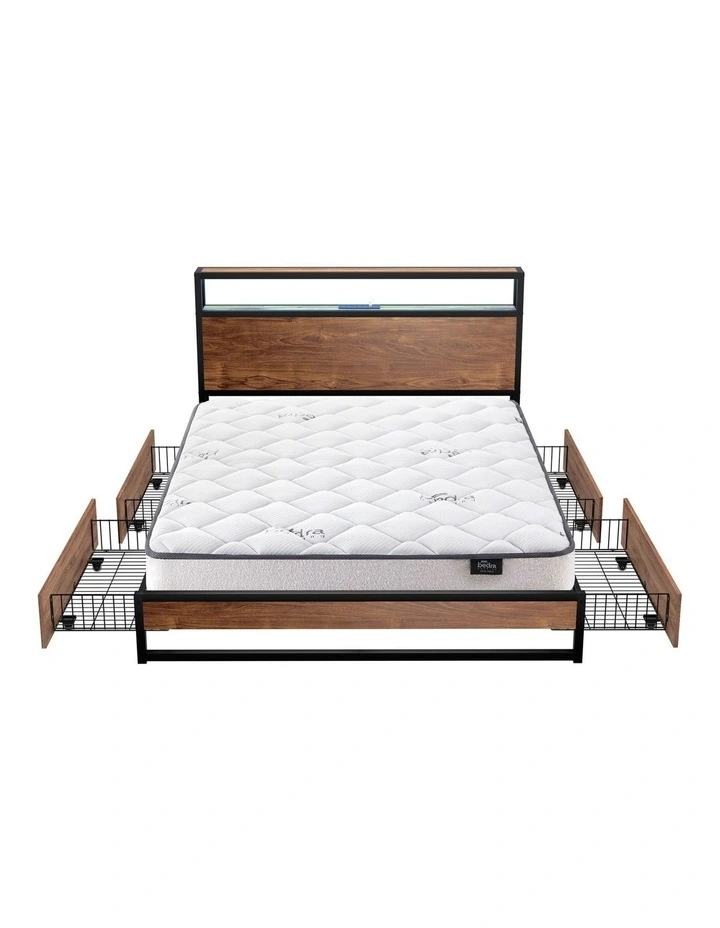 Oikiture Metal Bed Frame King Size LED 4 Storage Drawers USB with Mattress image 2