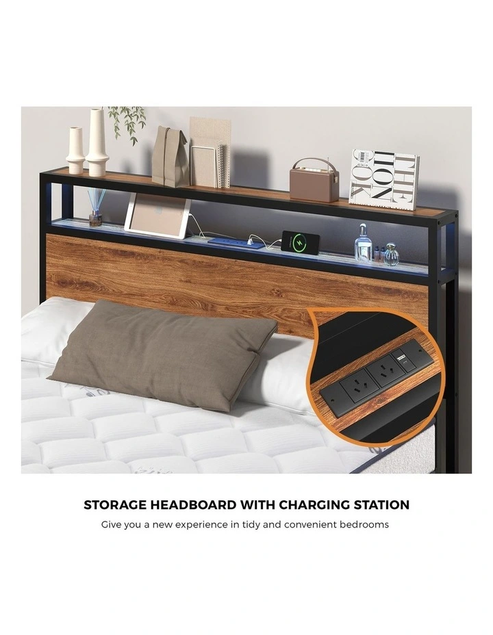 Oikiture Metal Bed Frame King Size LED 4 Storage Drawers USB with Mattress image 6