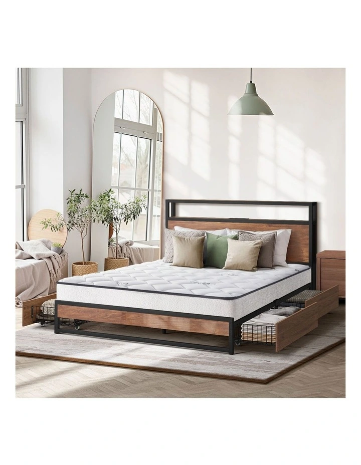 Oikiture Metal Bed Frame King Size LED 4 Storage Drawers USB with Mattress image 7