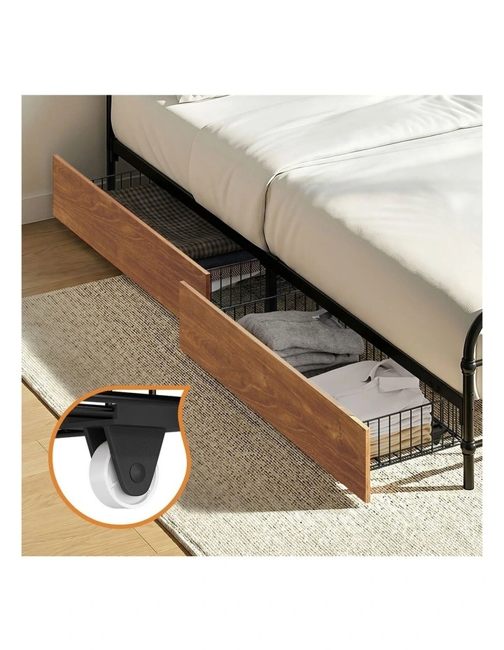 Oikiture Metal Bed Frame Queen Size Bed Base with 4 Drawers Black image 6