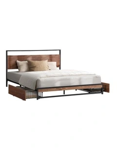 Oikiture Metal Bed Frame Double Size Beds Base Platform with 2 Drawers Black