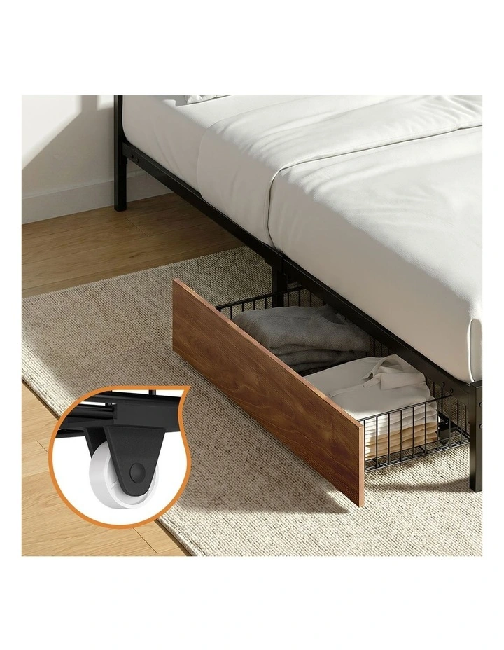 Oikiture Metal Bed Frame Double Size Beds Base Platform with 2 Drawers Black image 6