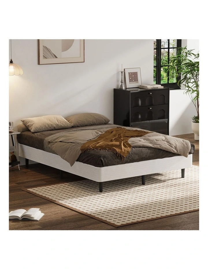 Oikiture Queen Ensemble Bed Base Metal Bed Frame Fabric Cover Platform Bed image 7