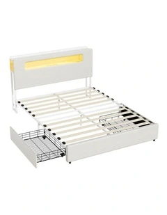 Oikiture Bed Frame 2 Drawers Double Size with LED Charging Storage Bedhead