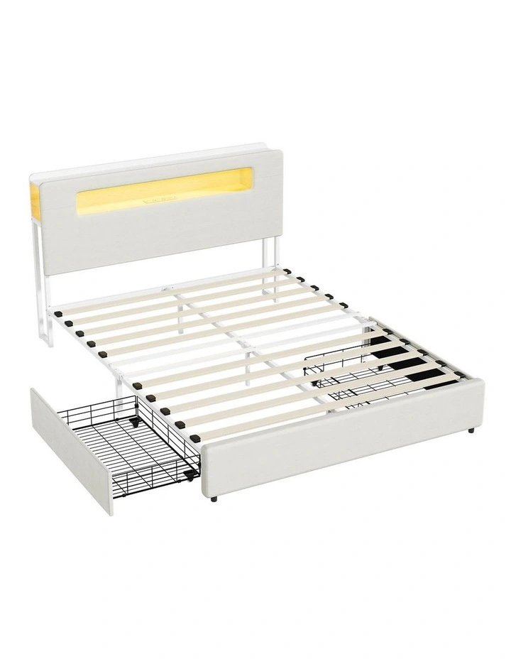 Oikiture Bed Frame 2 Drawers Double Size with LED Charging Storage Bedhead image 1