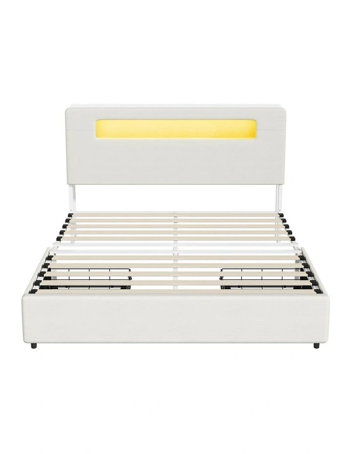 Oikiture Bed Frame 2 Drawers Double Size with LED Charging Storage Bedhead image 2