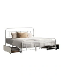 Oikiture Metal Bed Frame Double Size Bed Base with 2 Drawers White