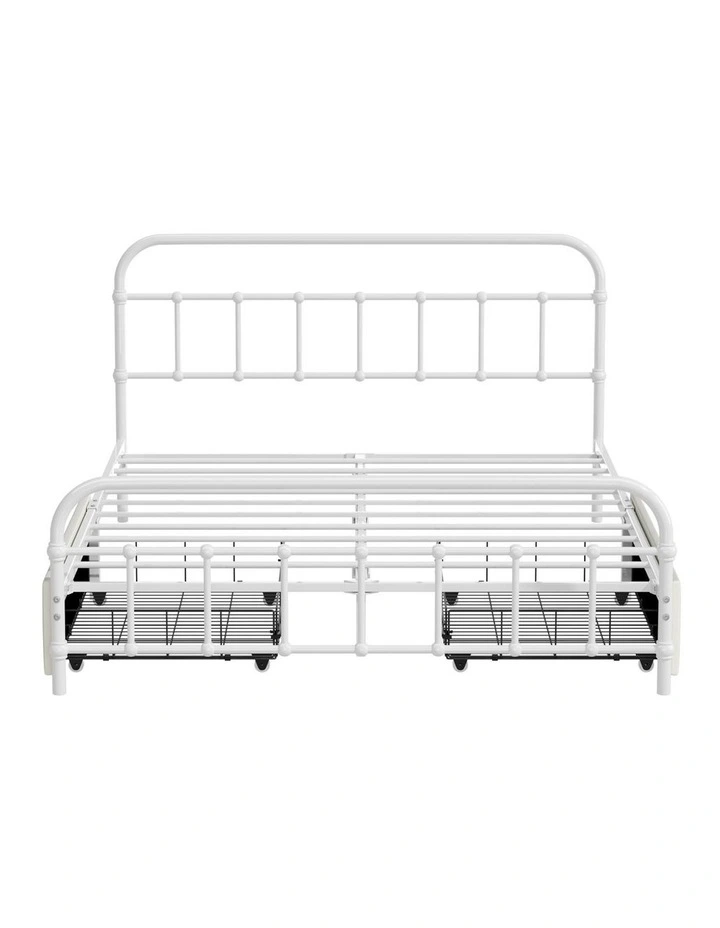 Oikiture Metal Bed Frame Double Size Bed Base with 2 Drawers White image 2