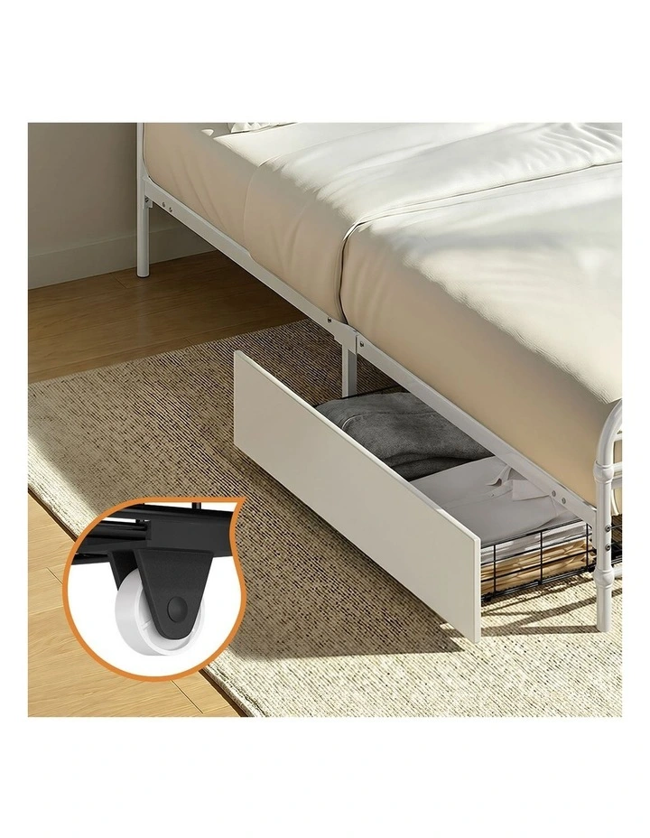 Oikiture Metal Bed Frame Double Size Bed Base with 2 Drawers White image 6