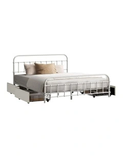 Oikiture Metal Bed Frame Queen Size Bed Base with 4 Drawers White