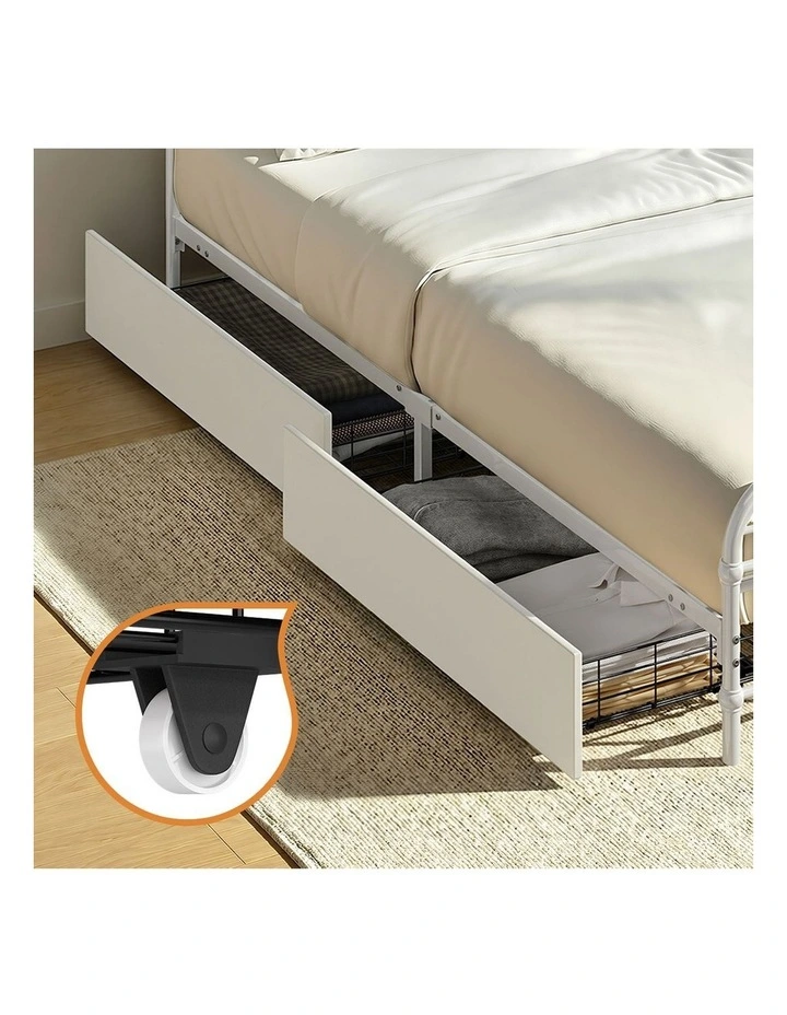 Oikiture Metal Bed Frame Queen Size Bed Base with 4 Drawers White image 6