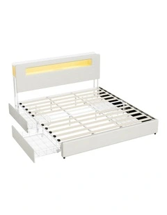 Oikiture Bed Frame 4 Drawers King Size with LED Charging Storage Bedhead