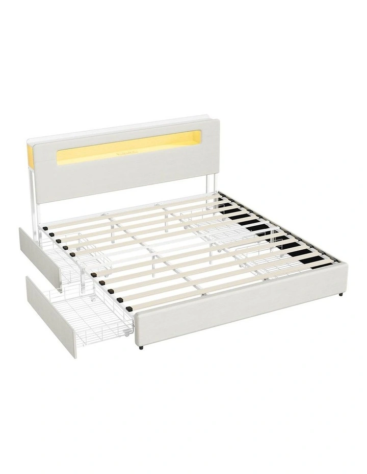 Oikiture Bed Frame 4 Drawers King Size with LED Charging Storage Bedhead image 1