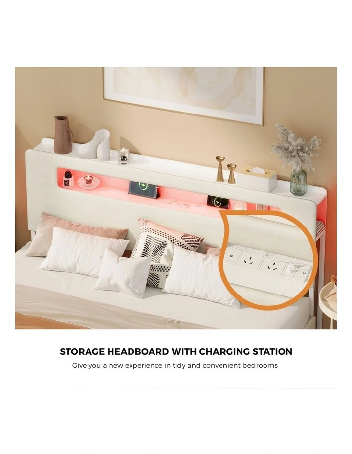 Oikiture Bed Frame 4 Drawers King Size with LED Charging Storage Bedhead image 6