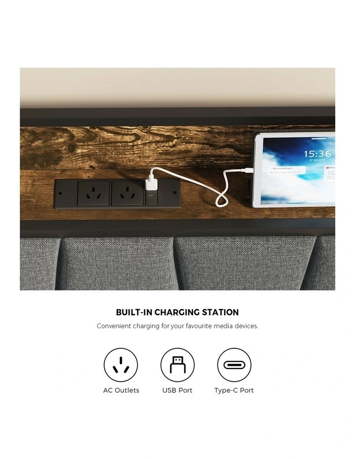 Oikiture Double Metal Bed Frame Storage Headboard AC USB Charge image 6