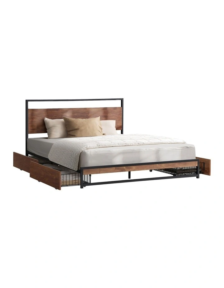 Oikiture Metal Bed Frame King Size Beds Base Platform with 4 Drawers Black image 1