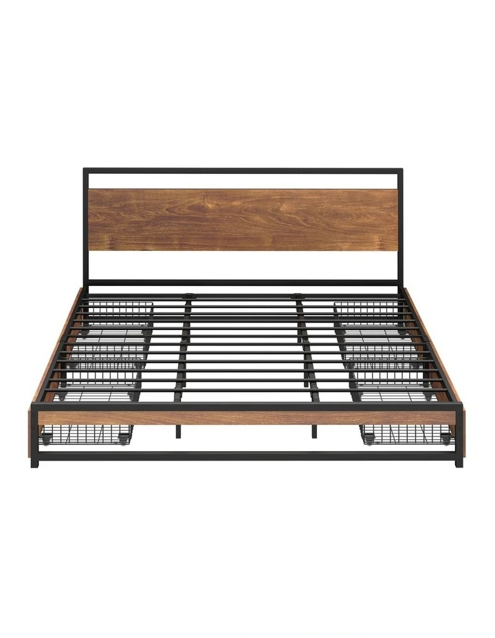 Oikiture Metal Bed Frame King Size Beds Base Platform with 4 Drawers Black image 2
