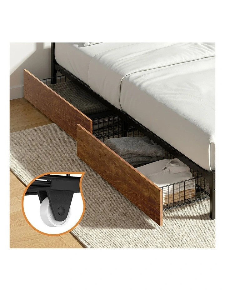 Oikiture Metal Bed Frame King Size Beds Base Platform with 4 Drawers Black image 6