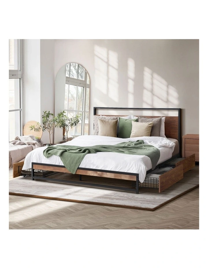 Oikiture Metal Bed Frame King Size Beds Base Platform with 4 Drawers Black image 7