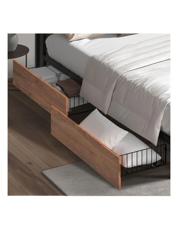 Oikiture 4x Bed Frame Storage Drawers with Wheels Metal Brown image 4