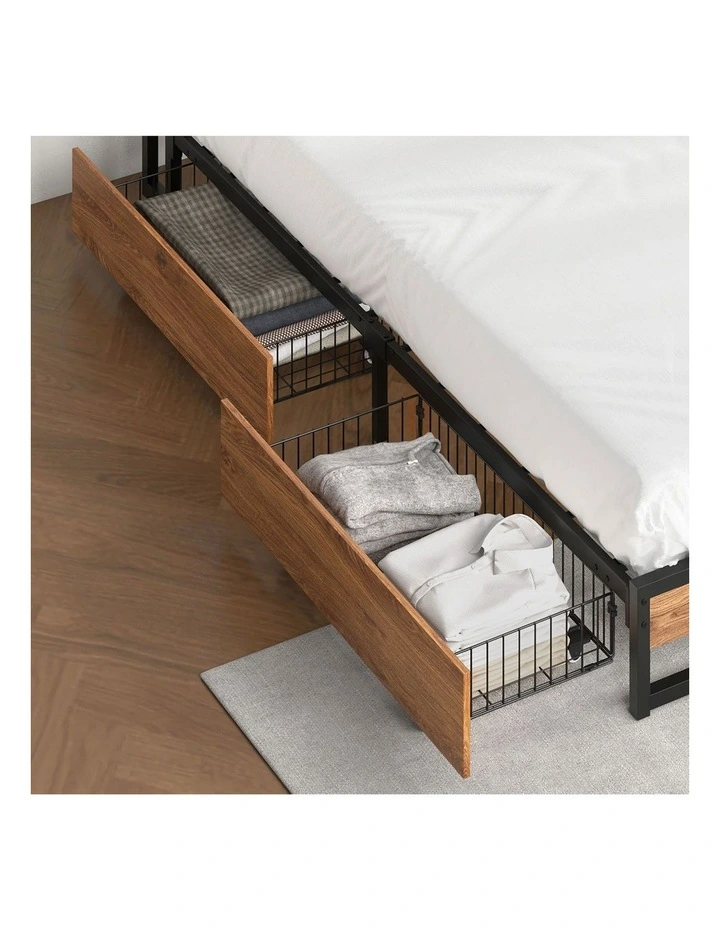 Oikiture 4x Bed Frame Storage Drawers with Wheels Metal Brown image 5