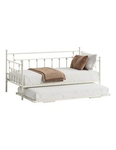 Oikiture Trundle Bed Frame Daybed Single Size Base Metal 2x Single Beds Beige