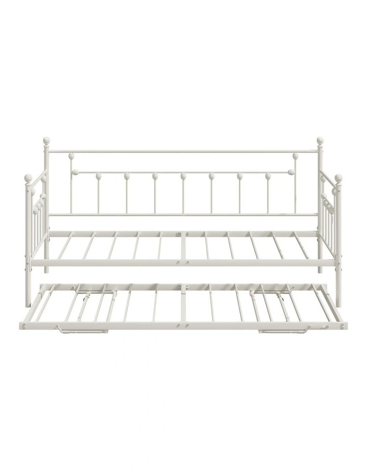 Oikiture Trundle Bed Frame Daybed Single Size Base Metal 2x Single Beds Beige image 2